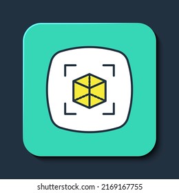 Icono de modelado 3d de contorno relleno aislado en fondo azul. Realidad aumentada o realidad virtual. Botón cuadrado turquesa. Vector