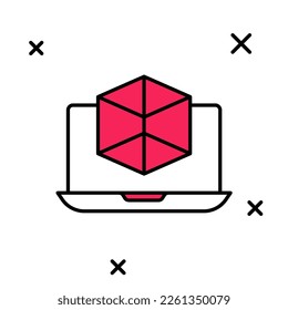 Icono de modelado 3d de contorno relleno aislado en fondo blanco. Realidad aumentada o realidad virtual.  Vector