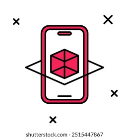 Filled outline 3d modeling icon isolated on white background. Augmented reality or virtual reality.  Vector