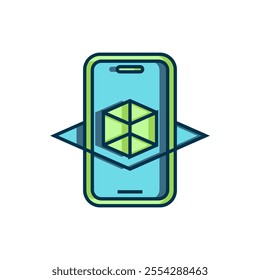 Filled outline 3d modeling icon isolated on white background. Augmented reality or virtual reality. Flat filled outline style with shadow. Vector