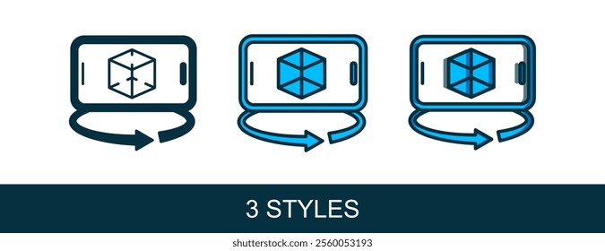 Filled outline 3d modeling icon isolated on white background. Augmented reality or virtual reality.  Vector