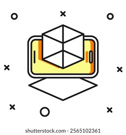 Filled outline 3d modeling icon isolated on white background. Augmented reality or virtual reality. Flat filled outline style with shadow. Vector