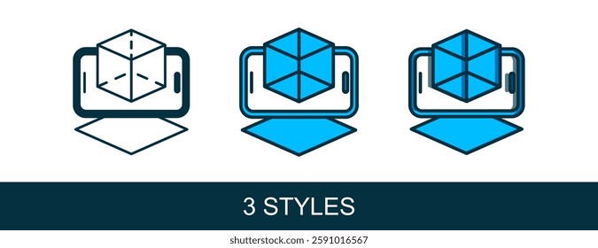 Filled outline 3d modeling icon isolated on white background. Augmented reality or virtual reality.  Vector
