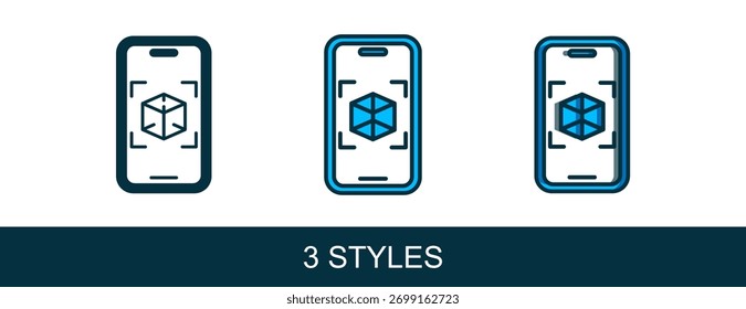 Filled outline 3d modeling icon isolated on white background. Augmented reality or virtual reality.  Vector