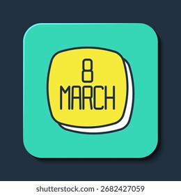 Filled outline 8 March icon isolated on blue background. International Happy Women Day. Turquoise square button. Vector