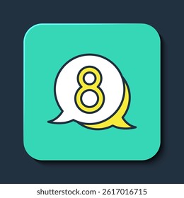 Filled outline 8 March in speech bubble icon isolated on blue background. International Happy Women Day. Turquoise square button. Vector
