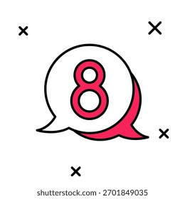 8 de marzo en el icono de la burbuja del discurso aislado en el fondo blanco. Día Internacional de la Mujer Feliz.  Vector