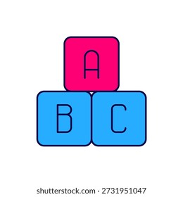 Gefüllte Kontur ABC Blöcke Symbol einzeln auf weißem Hintergrund. Alphabet Würfel mit Buchstaben A,B,C. Vektor