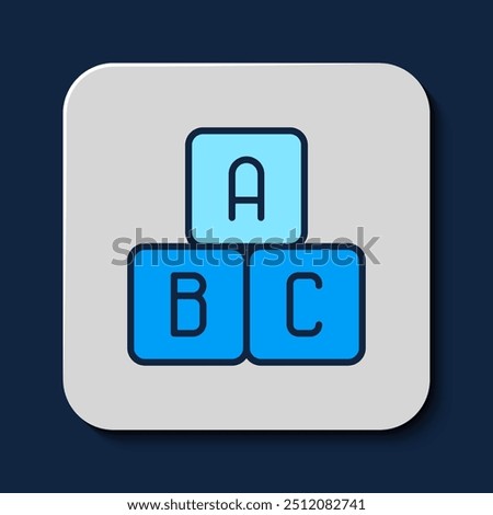 Filled outline ABC blocks icon isolated on blue background. Alphabet cubes with letters A,B,C.  Vector