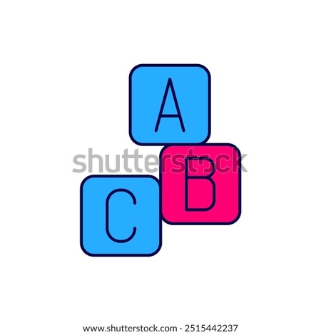 Filled outline ABC blocks icon isolated on white background. Alphabet cubes with letters A,B,C.  Vector