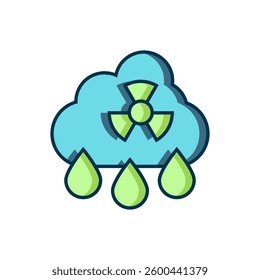 Filled outline Acid rain and radioactive cloud icon isolated on white background. Effects of toxic air pollution on the environment. Flat filled outline style with shadow. Vector