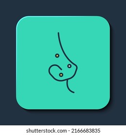 Filled outline Acne icon isolated on blue background. Inflamed pimple on the skin. The sebum in the clogged pore promotes the growth of a bacteria. Turquoise square button. Vector