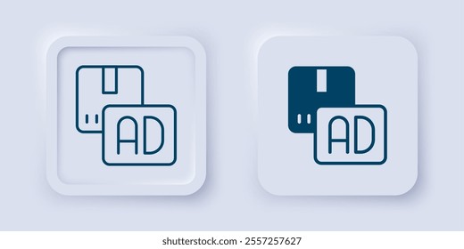 Filled and outline Advertising icon isolated on grey background. Concept of marketing and promotion process. Responsive ads. Social media advertising. Square button. Vector