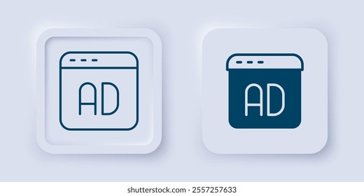 Filled and outline Advertising icon isolated on grey background. Concept of marketing and promotion process. Responsive ads. Social media advertising. Square button. Vector