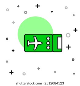 Filled outline Airline ticket icon isolated on white background. Plane ticket.  Vector