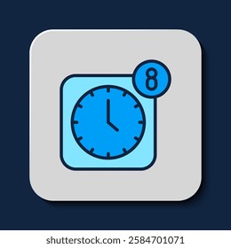 Filled outline Alarm clock app smartphone interface icon isolated on blue background.  Vector