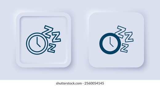 Filled and outline Alarm clock icon isolated on grey background. Wake up, get up concept. Time sign. Square button. Vector