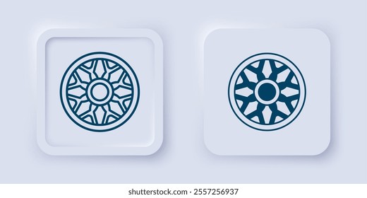 Filled and outline Alloy wheel for car icon isolated on grey background. Square button. Vector