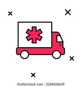 Filled outline Ambulance and emergency car icon isolated on white background. Ambulance vehicle medical evacuation.  Vector