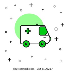 Filled outline Ambulance and emergency car icon isolated on white background. Ambulance vehicle medical evacuation.  Vector