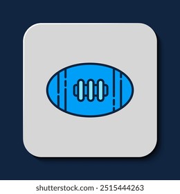 Esquema lleno icono de balón de fútbol americano aislado sobre fondo azul. Icono de pelota de rugby. Símbolo de juego deportivo Equipo.  Vector