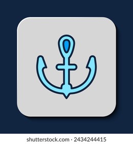 Filled outline Anchor icon isolated on blue background.  Vector