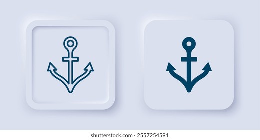 Filled and outline Anchor icon isolated on grey background. Square button. Vector