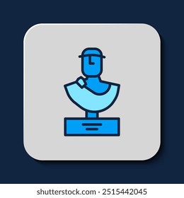 Filled outline Ancient bust sculpture icon isolated on blue background.  Vector