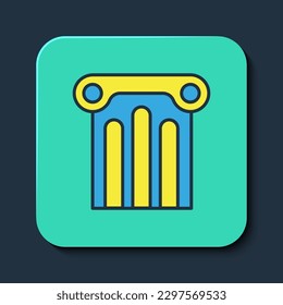 Filled outline Ancient column icon isolated on blue background. Turquoise square button. Vector