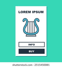 Filled outline Ancient Greek lyre icon isolated on turquoise background. Classical music instrument, orhestra string acoustic element.  Vector