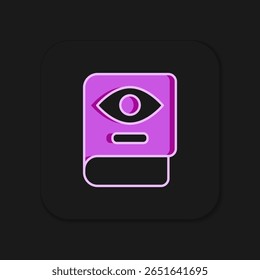 Filled outline Ancient magic book with alchemy recipes and mystic spells and enchantments icon isolated on black background. Flat filled outline style with shadow. Vector