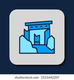 Filled outline Ancient ruins icon isolated on blue background.  Vector
