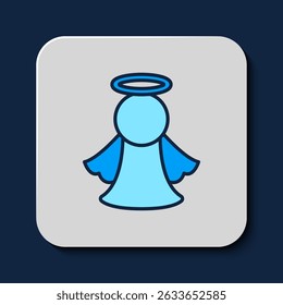 Filled outline Angel icon isolated on blue background.  Vector