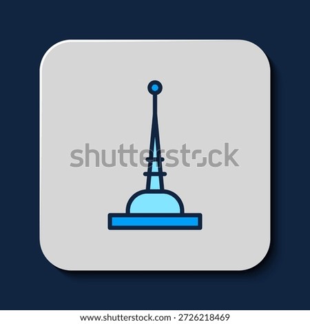 Filled outline Antenna icon isolated on blue background. Radio antenna wireless. Technology and network signal radio antenna.  Vector