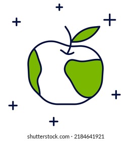 Filled outline Apple icon isolated on white background. Excess weight. Healthy diet menu. Fitness diet apple.  Vector