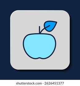 Filled outline Apple icon isolated on blue background. Excess weight. Healthy diet menu. Fitness diet apple.  Vector