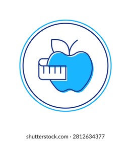 Filled outline Apple and measuring tape icon isolated on white background. Excess weight. Healthy diet menu. Fitness diet apple.  Vector