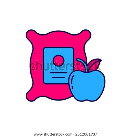 Filled outline Apple in the sack icon isolated on white background. Apples in a canvas bag. Farmers market.  Vector