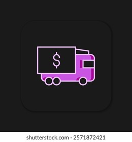 Filled outline Armored truck icon isolated on black background. Flat filled outline style with shadow. Vector