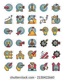 filled outline arrow target success icons pack vector illustration