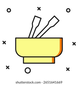 Filled outline Asian noodles in bowl and chopsticks icon isolated on white background. Street fast food. Korean, Japanese, Chinese food. Flat filled outline style with shadow. Vector