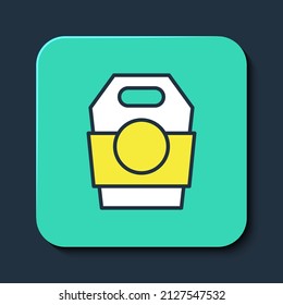Filled outline Asian noodles in paper box icon isolated on blue background. Street fast food. Korean, Japanese, Chinese food. Turquoise square button. Vector