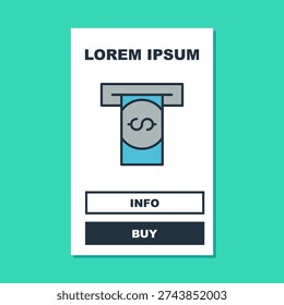 Filled outline ATM - Automated teller machine and money icon isolated on turquoise background.  Vector