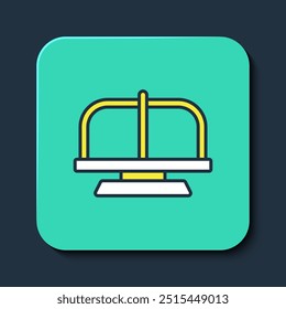 Filled outline Attraction carousel icon isolated on blue background. Amusement park. Childrens entertainment playground, recreation park. Turquoise square button. Vector