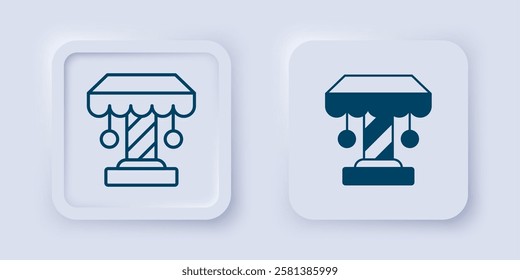 Filled and outline Attraction carousel icon isolated on grey background. Amusement park. Childrens entertainment playground, recreation park. Square button. Vector