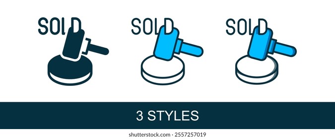 Filled outline Auction hammer icon isolated on white background. Gavel - hammer of judge or auctioneer. Bidding process, deal done. Auction bidding.  Vector