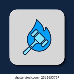 Filled outline Auction hammer icon isolated on blue background. Gavel - hammer of judge or auctioneer. Bidding process, deal done. Auction bidding.  Vector