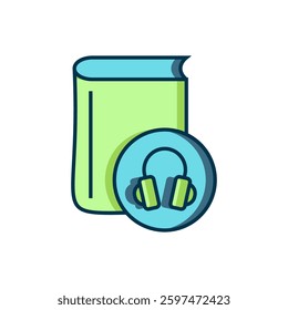 Filled outline Audio book icon isolated on white background. Book with headphones. Audio guide sign. Online learning concept. Flat filled outline style with shadow. Vector