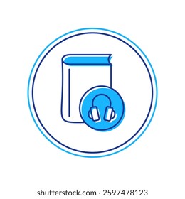 Filled outline Audio book icon isolated on white background. Book with headphones. Audio guide sign. Online learning concept.  Vector