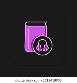 Filled outline Audio book icon isolated on black background. Book with headphones. Audio guide sign. Online learning concept. Flat filled outline style with shadow. Vector